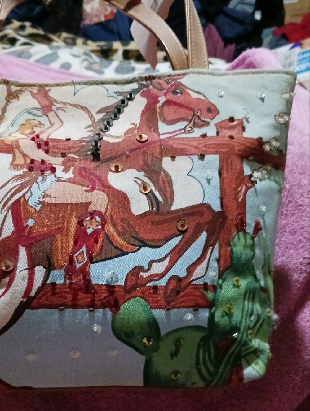 Western Horse and Cowgirl Print Small Bag NWT - Picture 3 of 16
